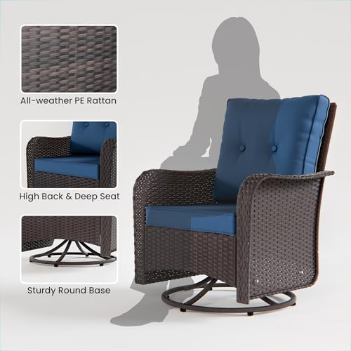RTDTD 11 Pieces Outdoor Patio Furniture Set,Outdoor Sectional Furniture with 45" 55000 BTU Gas Propane Fire Pit Table,PE Rattan Wicker Patio Conversation Set,Swivel Rocking Chairs Set,Navy Blue