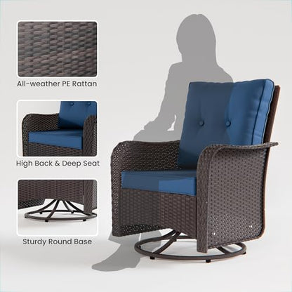 RTDTD 11 Pieces Outdoor Patio Furniture Set,Outdoor Sectional Furniture with 45" 55000 BTU Gas Propane Fire Pit Table,PE Rattan Wicker Patio Conversation Set,Swivel Rocking Chairs Set,Navy Blue