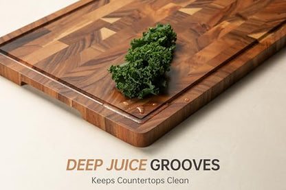 FYCTIO Walnut Wood Cutting Board, End Grain Wooden Cutting Boards for Kitchen, Chopping Block with Deep Juice Groove & Handles, Gift Box, 16.5"x11.6"x0.8"