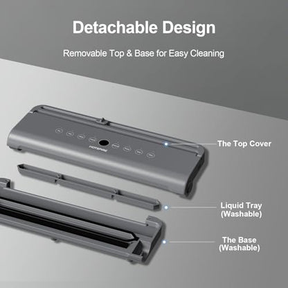 HOTSPIRE Food Vacuum Sealer Machine, Powerful & Continuous Vacuum Sealing for Kitchen Storage & Meal Prep, Wet & Dry Food Sealing, Detachable Upper & Lower Design for Easy Cleaning, Includes 50 Bags