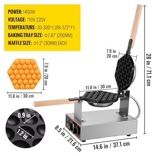 VEVOR Commercial Waffle Maker 30 Pcs, Electric Stainless Steel