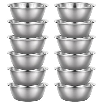 mekueeex Set of 12 Stainless Steel Mixing Bowls, Nesting Metal Prep Salad Bowl Bulk Kitchen Large Reusable Baking Food Container for Hotel Restaurant Home Cooking, Silver(8.66 x 3 Inch)