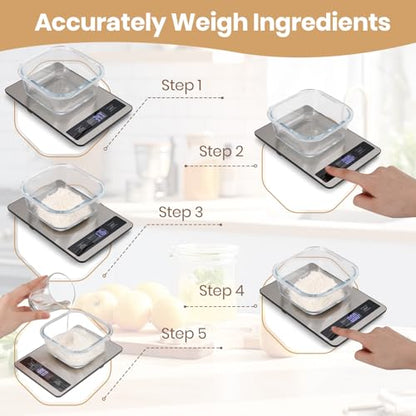 Food Scale, 11lb Kitchen Scale with 0.05oz/1g Precision, 6 Units Tare Function & LCD Display, Stainless Steel Digital Scale for Baking, Cooking, Meal Prep - Kitchen Gadgets & Gifts, Home Essentials