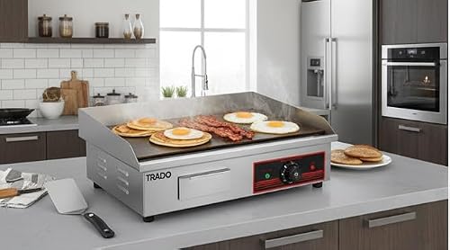 Commercial Electric Griddle 22 inch Adjustable Temp Control, Countertop Flat Top Electric Grill, heavy Duty healthy Stainless Steel Griddle BBQ Grill 55cm,Flat Top Grill for Restaurants