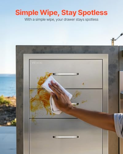 VEVOR Outdoor Kitchen Drawers 18.11" W x 23.23" D x 23.23" H, Triple-Access Stainless Steel Modular Drawer Cabinet with Handles, BBQ Island Drawer for Outdoor Kitchen or BBQ Island Patio Grill Station