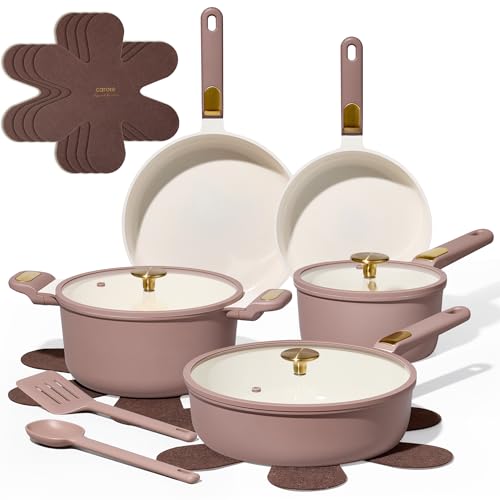 CAROTE Ceramic Cookware Set, Pots and Pans Set Non stick, 14-Piece Induction Cookware, Non toxic Healthy Non Stick Kitchen Cooking Set, with Frying Pans Set,Large Capacity Soup Pot