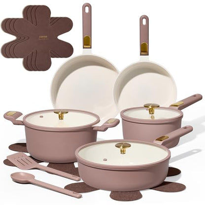 CAROTE Ceramic Cookware Set, Pots and Pans Set Non stick, 14-Piece Induction Cookware, Non toxic Healthy Non Stick Kitchen Cooking Set, with Frying Pans Set,Large Capacity Soup Pot