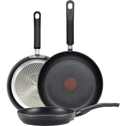T-Fal Experience Non Stick Fry Pan Set 3 Piece, 8, 10.25, 12 Inch Induction Oven Broiler Safe 400F, Cookware, Kitchen Cooking Set, Pots and Pans, Skillets, Frying Pans, Dining, Dishwasher Safe, Black