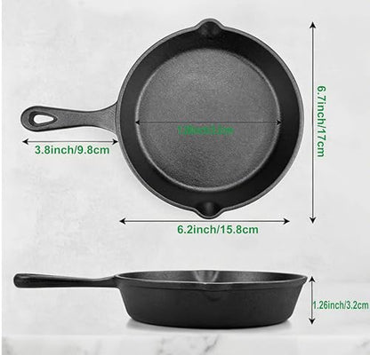 Pre-Seasoned Cast Iron Skillet, Black, 6 Inch Mini Frying Pan with Handle