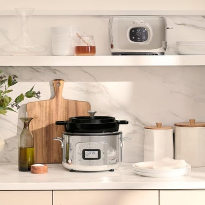 All-Clad 5 Quart 7-in-1 Electric Slow Cooker with Stainless Steel and Cast Iron, 1200W - Black Enamel Crock