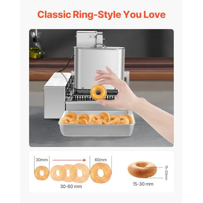 Happybuy Commercial Automatic Donuts Machine: 4-Row, High-Powered Doughnut Maker! Produces 240 PCS/HOUR. Equipped with Intelligent Control and Made of Stainless Steel