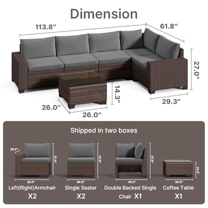 Gizoon 6-Piece Outdoor Patio Furniture Set, PE Wicker Rattan Sectional Sofa