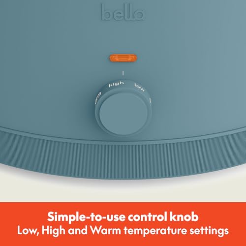 bella 6.0 Qt Manual Slow Cooker, Ceramic Nonstick Coating, 3 Temperature Settings, Dishwasher Safe Stoneware Pot and Tempered Glass Lid, Cool Touch Handles & Tangle Free Cord Wrap, Surf