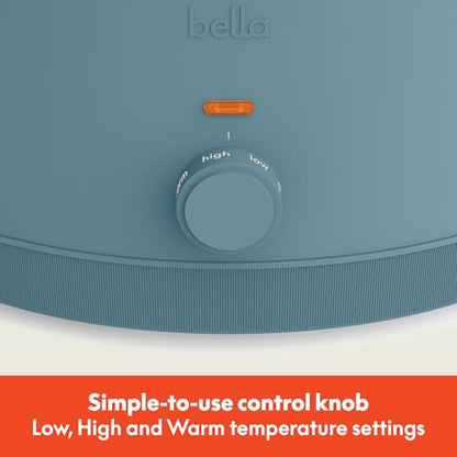 bella 6.0 Qt Manual Slow Cooker, Ceramic Nonstick Coating, 3 Temperature Settings, Dishwasher Safe Stoneware Pot and Tempered Glass Lid, Cool Touch Handles & Tangle Free Cord Wrap, Surf