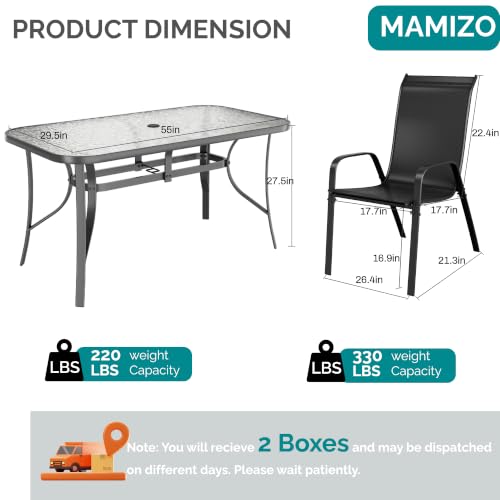 MAMIZO 7 Pieces Patio Dining Set for 6, Glass Table and Textilene Chairs