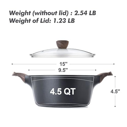 SENSARTE Nonstick Stock Pot with Lid, 2.6/4.5/6.6/8.5/11 QT Soup Pot Casserole Pot, Healthy Pasta Pot, Large Deep Cooking Pot, Big Sauce Pot Stew Pot, Induction Compatible, PFOA PFOS APEO Free, Black