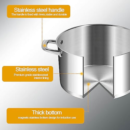 10-Quart Stainless Steel Soup Pot with Lid, Induction Compatible Cookware for Pasta, Stews, and Boiling - Dishwasher Safe Kitchen Essential
