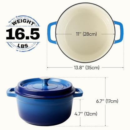 7 Quart Dutch Oven Pot with Lid, Non Stick Enameled Cast Iron Dutch Oven for Bread Baking, Heavy-Duty, Oven Safe Ceramic Cookware Up to 500°F for Baking, Braising, Stews, Roasting, Blue