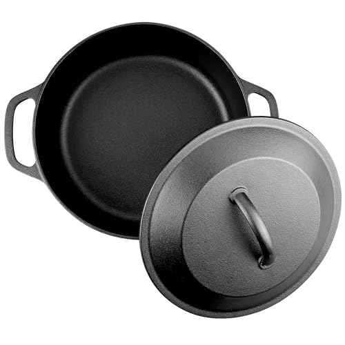 VORRINGARD Pre-Seasoned Cast Iron Dutch Oven with Lid, Round and Dual Handles, for Stovetop, Camping, Grill, Induction, Electric, Black, 3 qt