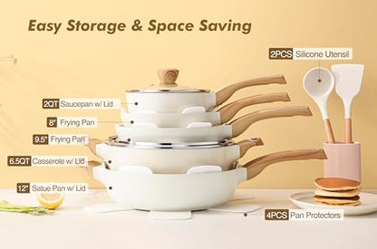 SENSARTE Ceramic Cookware Sets, Pots and Pans Set Non stick, 14 Piece Induction Cookware, Non toxic Healthy Non Stick Kitchen Cooking Set, with Frying Pans Set, PFAS PTFE PFOA PFOS Free