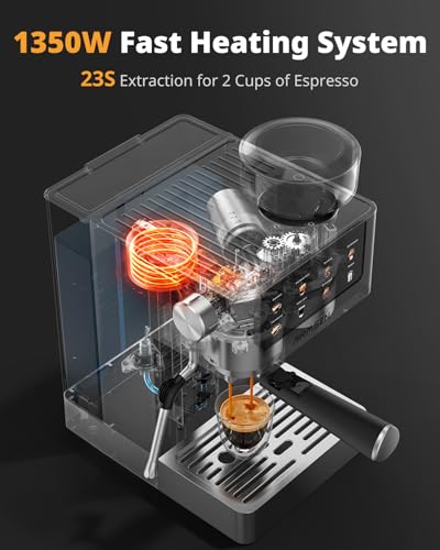 AIRMSEN Espresso Machines with Burr Grinder, 20 Bar, Milk Frother Steam Wand, Stainless Steel Coffee Maker for Home - Cappuccino Latte & Cold Brew Iced Coffee Maker & Americano