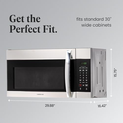 Farberware 1.7 Cu. Ft. Over-the-Range Microwave Oven – 1000 Watts Power, Auto Cook Settings, Defrost, Easy Clean and Child Safety Lock - Stainless
