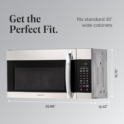 Farberware 1.7 Cu. Ft. Over-the-Range Microwave Oven – 1000 Watts Power, Auto Cook Settings, Defrost, Easy Clean and Child Safety Lock - Stainless