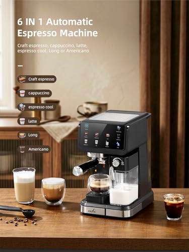 UDI 20 Bar Espresso Machine, 9-in-1 Coffee Maker with Automatic Milk Frother & Detachable Milk Tank, One-Touch Cappuccino Latte Macchiato Americano Iced Espresso, Self-Cleaning Function for Home Use