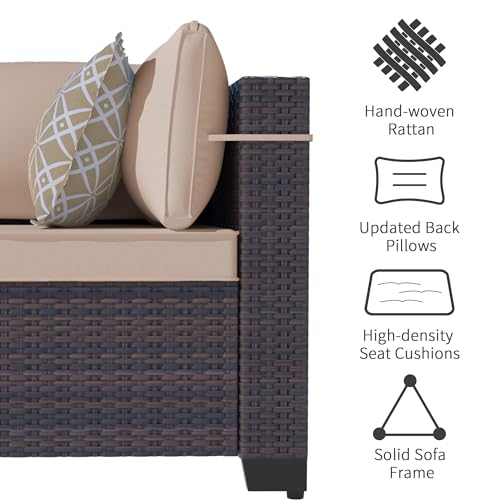 ASJMR Outdoor Patio Furniture Set with Fire Pit Table, 15 Pieces Outdoor Furniture Set Patio Sectional Sofa w/43in Propane Fire Pit, PE Wicker Rattan Patio Conversation Sets - Brown
