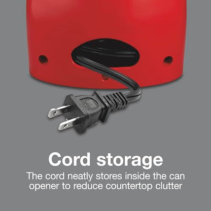 Proctor Silex Power Electric Automatic Can Opener for Kitchen with Knife Sharpener, Twist-off Easy-Clean Lever, Cord Storage, Red (75226)