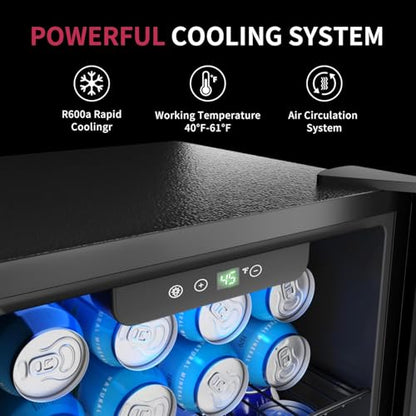 Icyglee 48 Can Beverage Refrigerator Cooler, Mini Fridge Glass Door with Adjustable Shelves, Freestanding Beverage Fridge with Blue LED for Home/Office/Dorm/Bar, 1.3 Cu.ft