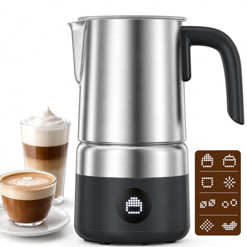 AMZCHEF Electric Milk Frother and Steamer, 600W Hot and Cold Foam Maker, 8 Modes, One-Button Control, 17oz Milk Warmer for Coffee, Lattes, Cappuccinos, Macchiatos, Detachable Stainless Steel Pitcher