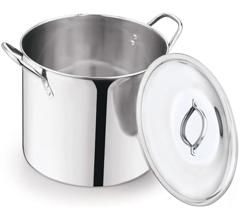 8-Qt Stainless Steel Stock Pot with Metal Lid, Ultra Durable, Stay-Cool Handles, Hand Wash Only - Fast Even Heat Distribution, Large Capacity for Family Meals & Batch Cooking