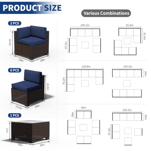 SHGJ&SOFT 9 Piece Patio Furniture Set, Modular Sectional Sofa， Blue