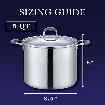 CONCORD Stainless Steel Stock Pot with Glass Lid (Induction Compatible) ((5 QT)