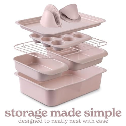Country Kitchen Nonstick Stackable Bakeware Set - Deluxe Heavy Duty, Durable, Easy Release Baking Set, 8 Pcs, Pink