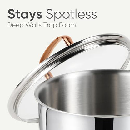 CAROTE 8 Qt Tri-Ply Stainless Steel Stockpot, Non-Toxic Stock Pot with Lid, Soup Pot for Pasta, Even Heating, Oven Safe, Induction, Ceramic and Gas Cooktops Compatible, Sliver, Mothers Day Gifts