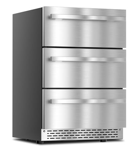 RLPI 3 Drawer Outdoor Beverage Refrigerator Undercounter, Hold 180 Cans 24 inch Weather Proof Stainless Steel Beverage Fridge, Built-in & Freestanding Beverage Cooler Fridge for Soda, Beer, Fruit