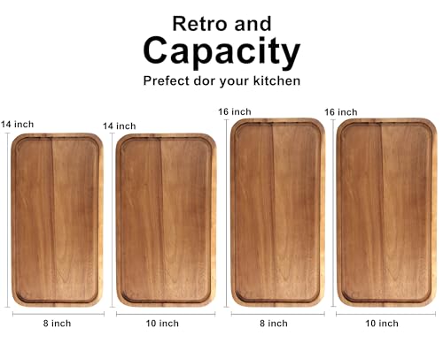 16" x 10" Rectangle Serving Trays Wooden Charcuterie Boards Rectangular Large Serving Platters for Cookie, Snack, Appetizer, Dessert, Party Food Dish Acacia Wood Kitchen Platter Tray Cheese Board