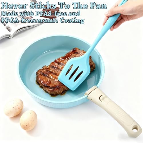 Fnorant 24 Pcs pots and pans set,cookware set non stick,pots and pans set Oven-safe and dishwasher-safe,PFAS/PFOA Free,Induction Dishwasher Oven Safe cookware set (Blue)
