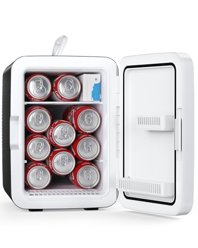 Antarctic Star Compact Mini Fridge, 10L Portable Small Refrigerator, 2.6 Gal Desktop Fridge with AC/DC Adapters, Small Cosmetics Cooler for Beverage, Food, Makeup, Bedroom, Office, Dorm, Black