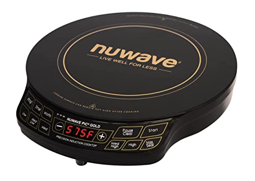 Nuwave Gold Precision Induction Cooktop, Portable, Large 8” Heating Coil, 12” Shatter-Proof Ceramic Glass Surface, 96 Temp Settings from 100°F - 575°F, 3 Watt Settings 700, 900, & 1500 Watts (Renewed)