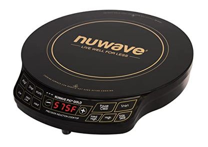 Nuwave Gold Precision Induction Cooktop, Portable, Large 8” Heating Coil, 12” Shatter-Proof Ceramic Glass Surface, 96 Temp Settings from 100°F - 575°F, 3 Watt Settings 700, 900, & 1500 Watts (Renewed)