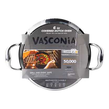 Vasconia Urban 6-QT Covered Soup Pot Set - Black Nonstick Dutch Oven for Baking, Roasting, and Stewing - Dishwasher and Oven Safe up to 475°F - Aluminum Kitchen Accessories with Fast Cooling Handles