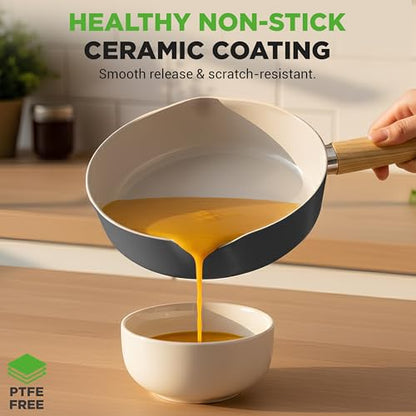 NutriChef 14-Piece Non-Stick Ceramic Cookware Set - Induction Safe Pots and Pans with Glass Lids, Cool-Touch Handles, Even Heat Distribution, Dishwasher Safe, Includes Ladle, Tong, Spatula (Black)
