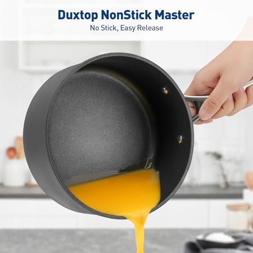 Duxtop Pro Nonstick Sauce Pan, Hard Anodized 2 Quart Saucepan with Glass Lid, Kitchen Cooking Pot for Easy Cleanup, Dishwasher & Oven Safe, Compatible with All Cooktops