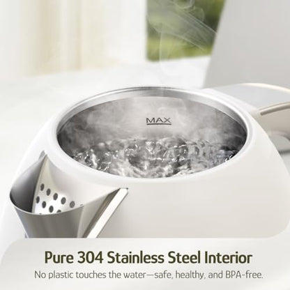 Hazel Quinn Electric Kettle - 1.7 Liters (57oz) Stainless Steel Water Kettle, BPA-Free Interior, 1200W Fast Boiling, Cordless, Rotational Base, Automatic Shut Off & One-Touch LED - Pearl White