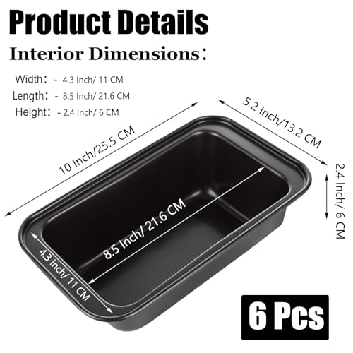QTLCOHD 6 Pack 8" x 4" Bread Loaf Pan for Baking Homemade Bread, Non Stick Carbon Steel Loaf Pans