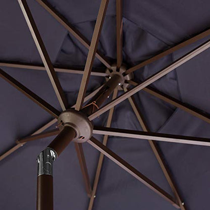 SAFAVIEH Outdoor - Venice 9-Foot Crank Patio Umbrella - Ivory & Black Canopy - Brown Aluminum Pole - Single Scallop Trim Design - Ideal for Patio, Deck, Poolside, Backyard (PAT8010E)