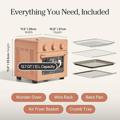 Our Place Wonder Oven | 6-in-1 Stainless Steel Air Fryer Toaster Oven Combo with Basket, Rack, Pan & Tray | Compact 13 QT Countertop Capacity - Toast, Roast, Bake, Reheat, Broil & Steam | Spice